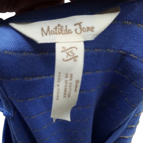 Matilda Jane Exploration Fit & Flare Blue Striped Dress Size XS Gray Swing - Picture 12 of 12